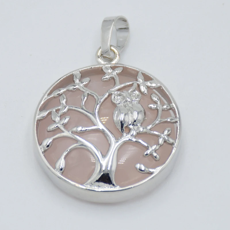 

Tree of Life Necklace Pendant Natural Amethysts Stone Flat Bead Owl on Trees Crystal Beads Pendants Handmade Reiki Charm Jewelry