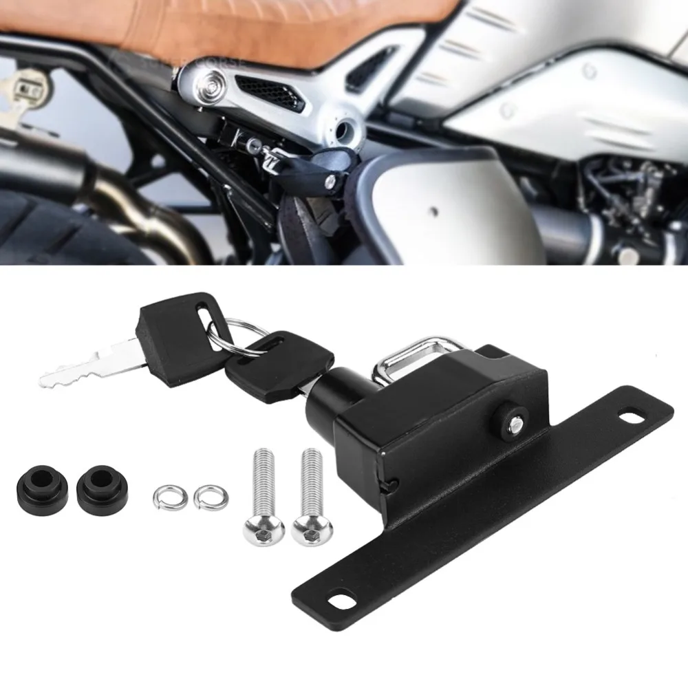 Motorcycle Alloy Helmet Lock Mount Hook Black Right Side Anti-theft Security with 2 Keys Fits for BMW R Nine T Models 2017-2018 |
