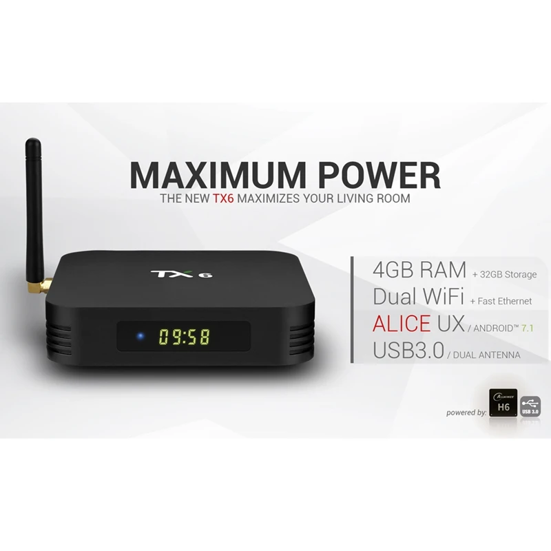 Tx6 Smart Android 7,1 Tv Box 4G 32G Allwinner H6 4 ядра 2,4G + 5G Dual Wifi Bt 4,1 Декодер каналов кабельного телевидения 4 K Hd H.265 Media Player