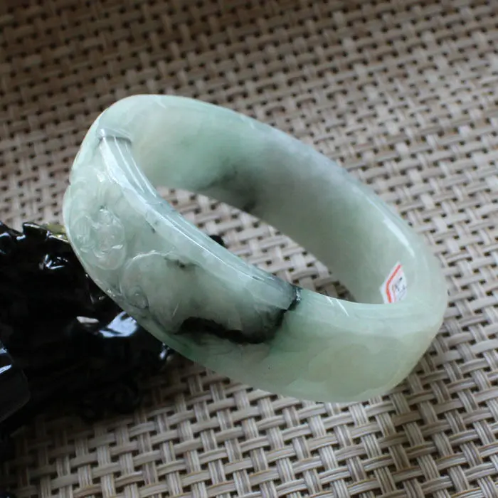 

A773 Chinese Hand-carved Emerald Green Jadeite Jade Gems Bracelet Bangle 59mm