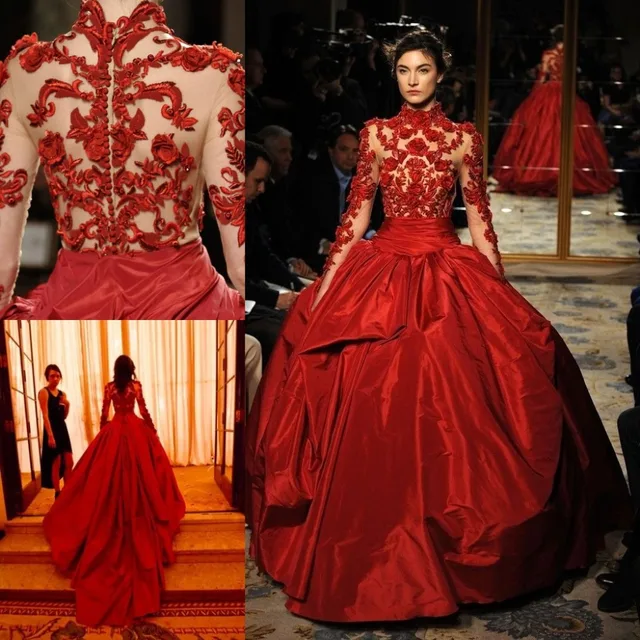 High Neck Red Wedding Dress White Tulle With Liques High Neck Red Wedding Dress White Tulle With Liques Enthusiastic Long Sleeve Bridal Elegant