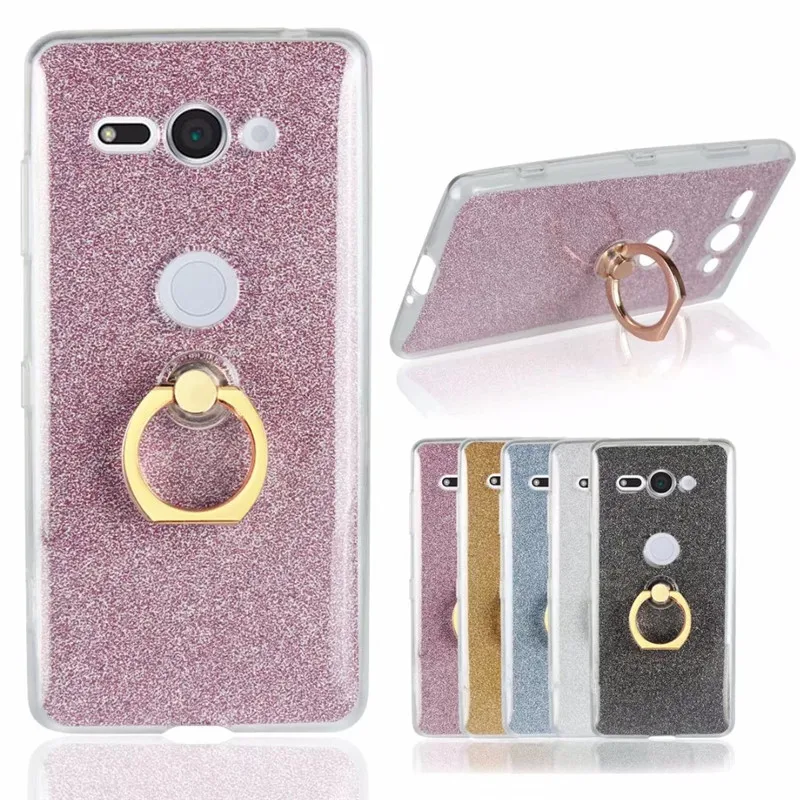 

Phone Case For Sony Xperia XZ2 Compact Glitter Bling Case Finger Ring Holder TPU Silicone Back Cover Capa For Sony Xperia XZ2