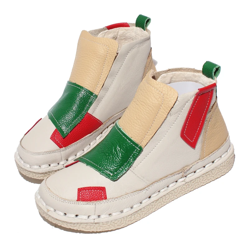 

Literary Retro Flat Boots, Wild Women's Shoes, Hand-stitched Candy Color, High-top Shoes, Leather Martin Boots