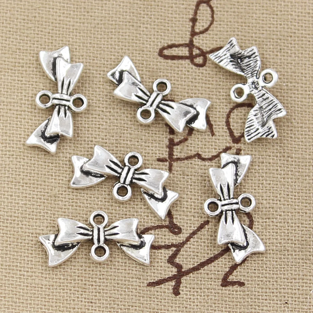 WYSIWYG 40pcs 20x9mm Antique Silver Color Antique Bronze Bow Connector  Charm Bow Charm For Jewelry Making Bow Charms Connector