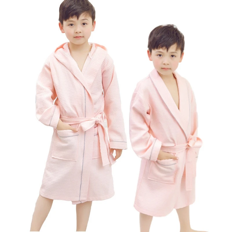 1piece Robes Lace-up Kids Robes Soft Children's Bathrobes Cotton Sleepwears Kids Pajamas Kids Homewear Solid Color Sleepwears