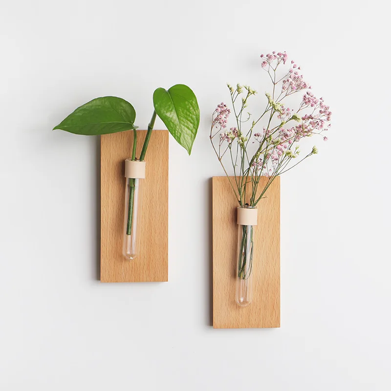 

Terrarium Plant Vase Creative Wooden Wall-mount Flower Vase Home Decoration Accessories Wall Vase