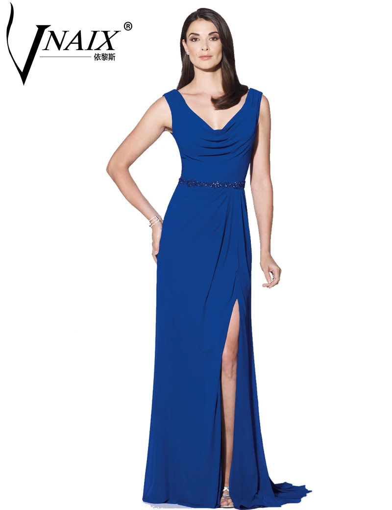 MBD005 Wedding Guests Dresses New Vnaix Royal Blue V Neck Split Mother