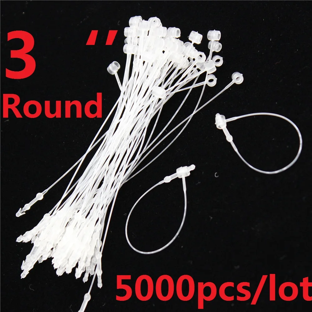 5000pcs 3'' security hang tag loop plastic tag tie fastener transparent
