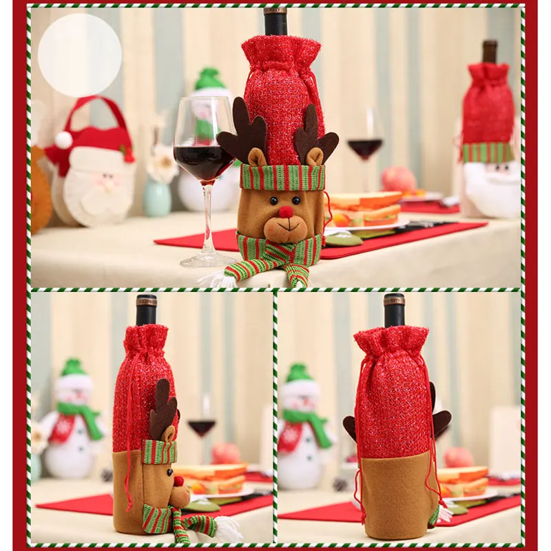 Navidad Санта-Клаус/Снеговик/олень Рождество бутылка шампанского набор Рождественский обеденный стол для семейного фестиваля украшения