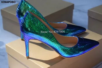

Vinapobo Top Quality High Heels Green Snake Printing Pointed Toe Women Shoes Stiletto 12CM Heel Wedding Party Sexy Women Pumps