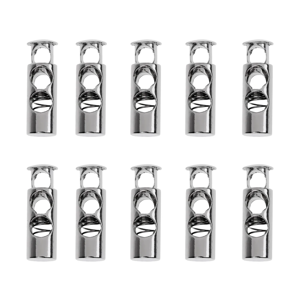 10 Pieces Metal Double Barrel Cord Lock Draw String Toggle Stopper Cordlocks Silver