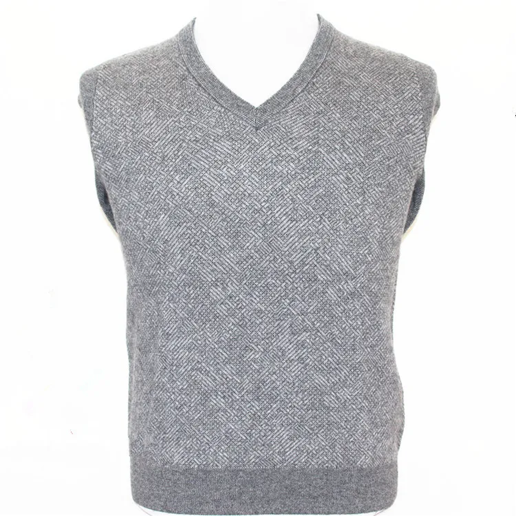 Большой размер,, козья шерсть, мужской бутик, утолщенный пуловер, свитер, темный плед, свободный, прямой, v-образный вырез, S/105-3XL/130 - Цвет: neutral grey