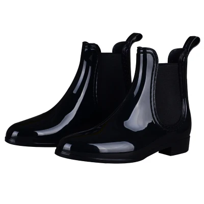 

Wholesale British PVC Rain Boot Ankle Short Water Shoes Women Rainboots Black Beige Rubber Boots Point Toe New Boots