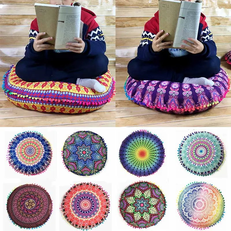 

Indian Decorative Bohemian Style Mandala Pattern Round Polyester Home Textile Cushion Pillowcases Floor Pillows Cover