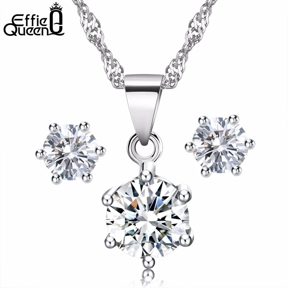 

Effie Queen Luxury Austrian Crystal Necklace Earring Jewelry Set Sliver color Charming Pendant Necklace&Stud Earring WS16