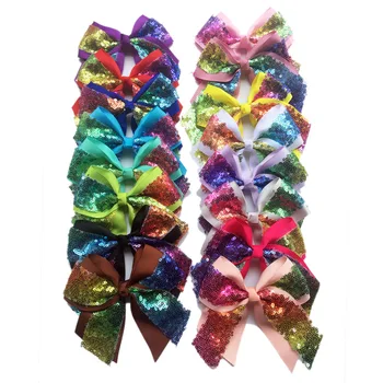 

120Pcs/lot 2017 latest 4.3" Rainbow Sequin Bow With Clip pure Handmade Ribbon Boutique Bling Bows Hairgrips Barrettes for girl