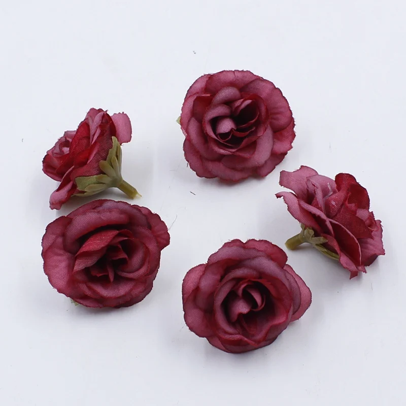 5pcs/bag 4cm artificial flower silk rose flower head wedding party home decoration DIY wreath scrapbook craft fake flower