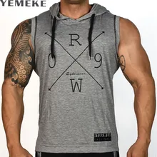 YEMEKE мужская одежда без рукавов с капюшоном Бодибилдинг модные безрукавки для тренировок куртки без рукавов махровый Топ Мужской черный темно-серый