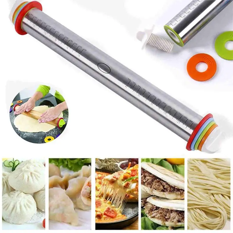 

44cm Stainless Steel Fondant Rolling Pin Cake Roller Length Adjustable Rolling Pin Dough Rolling Pin Bakeware Tools