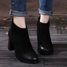 2016 Vintage Stil Kuh Wildleder Frauen Stiefel High Heel Stiefel Runde Zehen Stiefeletten