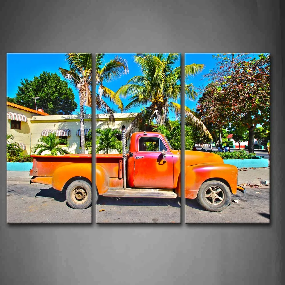 

Framed Wall Art Pictures Old Car Street Canvas Print Artwork Car Modern Posters With Wooden Frames For Living Room Decor