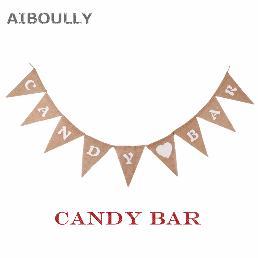 

9pcs Rustic Garland Hessian Burlap Bunting jute rope Banner Flags Candy Bar Wedding Decoration