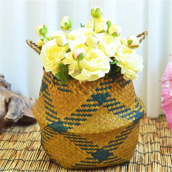 

Seagrass Wicker Basket Garden Flower Pot Folding Basket Dirty Storage Basket Rattan Decoration For Home Toy Holder #R20