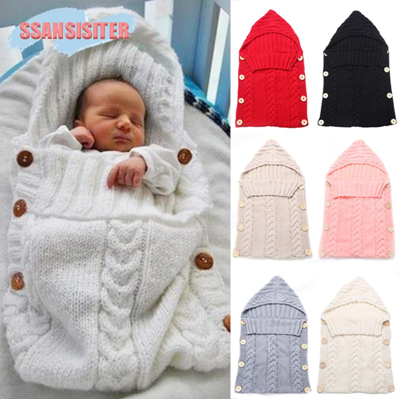 Newborn Baby Hooded Blanket Sleeping Bag Knit Crochet Winter Hooded