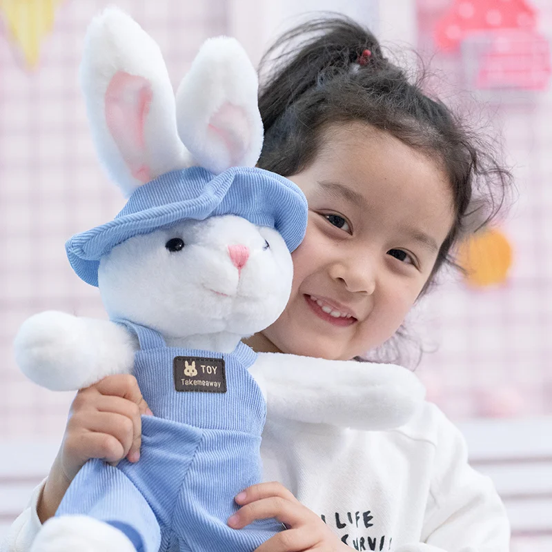 

Pink Dress Rabbit Plush Toy Magic Bunny Stuffed Animals Cute Baby Girl Hug Baby Toys Blue Hat Bib Dress Long ear Birthday Gift