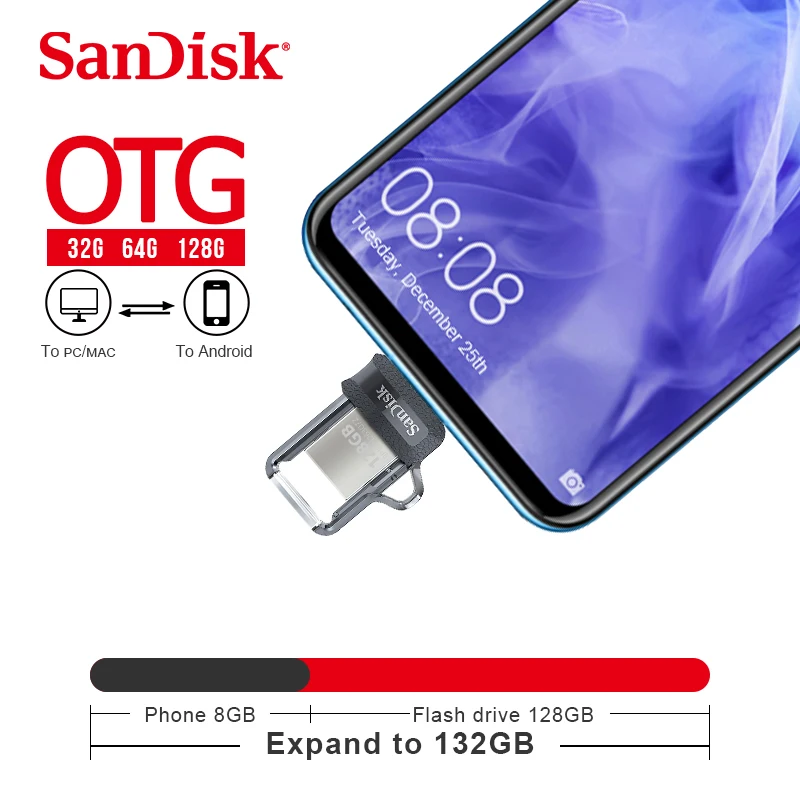 Sandisk мини USB 3,0 двойной OTG USB флеш-накопитель 16 ГБ 32 ГБ 64 ГБ 128 Гб флешки для телефона Android 10 лет гарантии