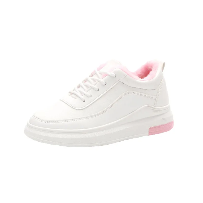 

Plus Velvet White Shoes Female Warm Autumn Winter Sneakers PU Wild Fashion Muffin With Ladies Vulcanized Shoes Lace Up Casual