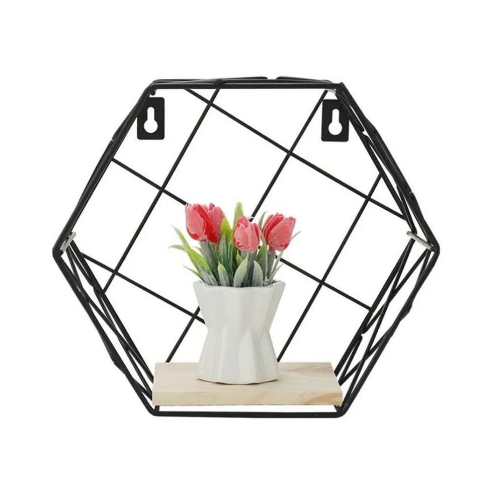 Hemp Rope Partition Innovative Wall Hanging Shelf Organizer Hexagonal Iron Shelf Decoration Bathroom Home Shelf Etagere