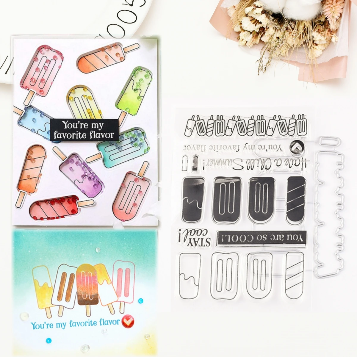 

Ice Cream Transparent Clear Stamp and Metal Cutting Dies Embossing Stencil Scrapbooking Card Making Decoration DIY Craft