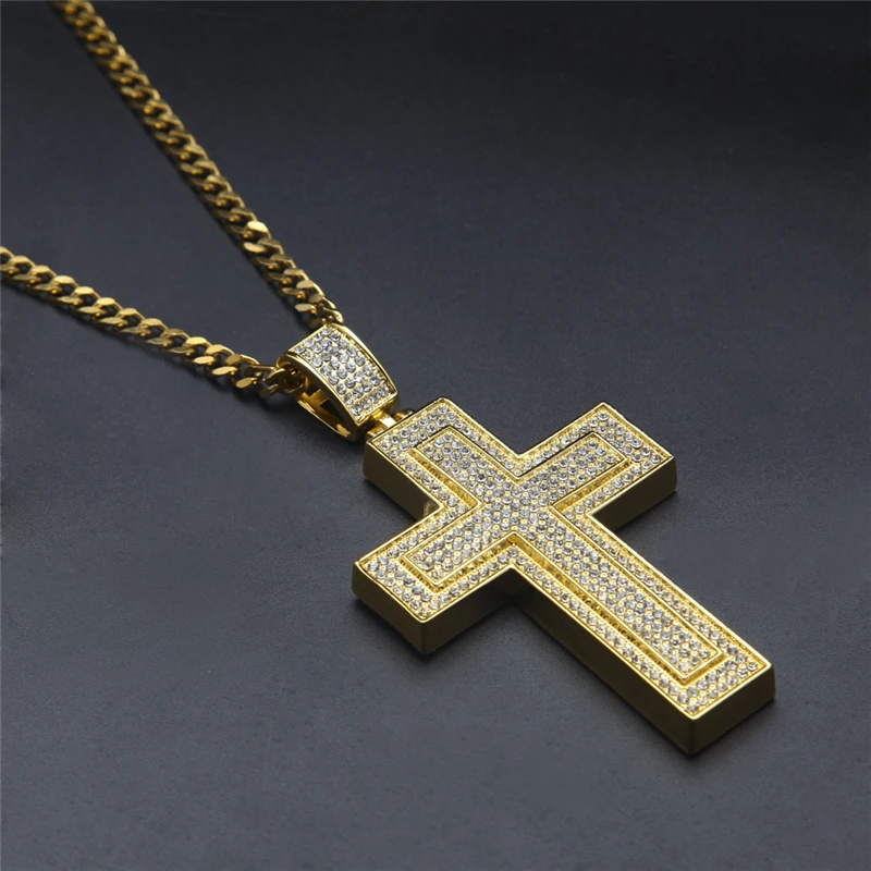 2017 Hip Hop Jesús Cruz colgante oro/plata completo Bling strass Vintage cristal collares y cadenas para hombres y colgantes joyería|men pendant AliExpress