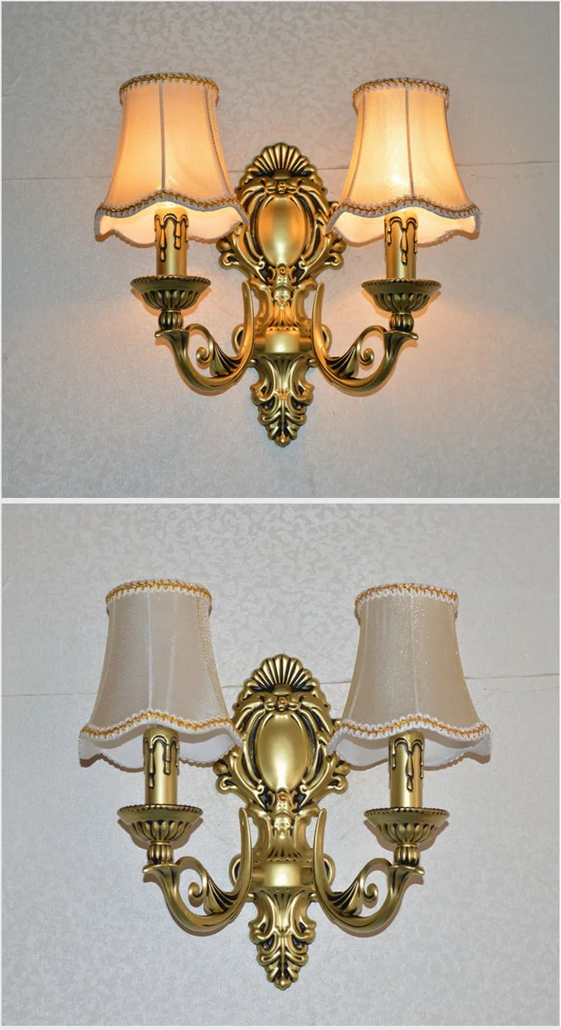 Европейская винтажная латунная железная свеча с двойным слайдером, настенный светильник для дома, спальни, бронзового цвета, лампа E14, настенный светильник