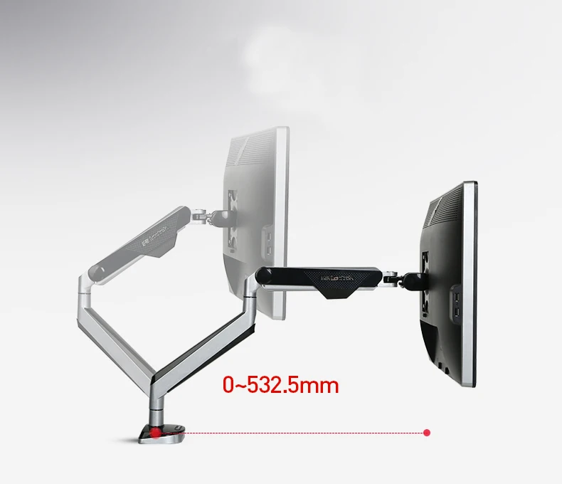 Loctek D8A Алюминиевый Газовый пружинный настольный монитор с полным движением, держатель для ЖК-компьютера с креплением на руку для загрузки 2-9kgs с двумя usb-портами