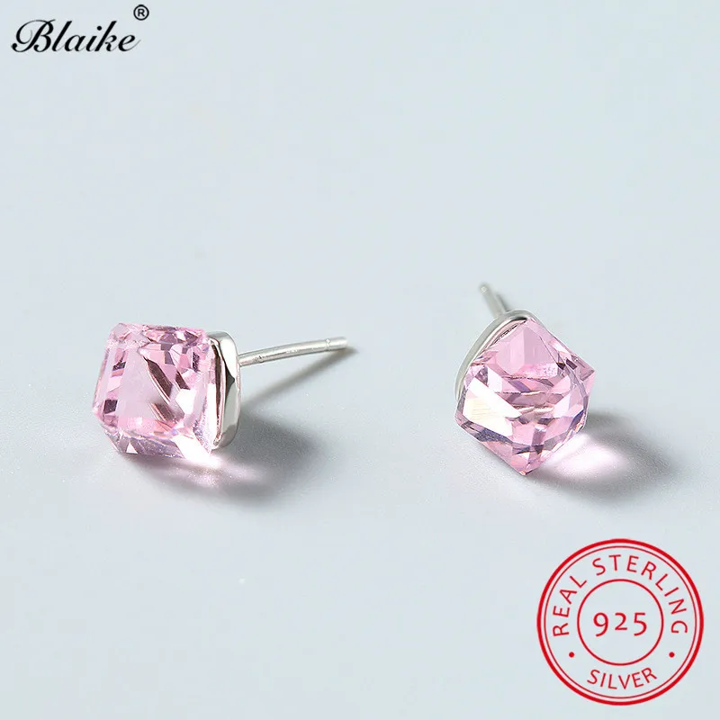 Blaike Mystic Rainbow Fire Topaz Crystal Square Stud Earrings For Women Real 925 Sterling Silver Gradient Earrings Fine Jewelry - Цвет камня: 05