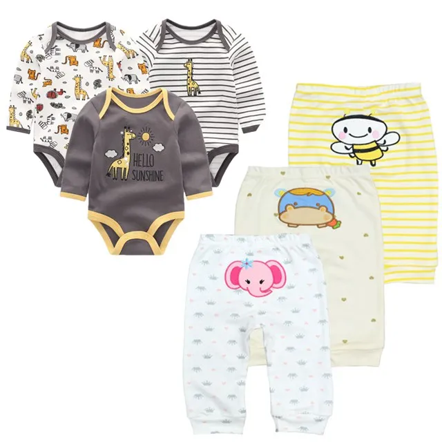 Модная одежда для маленьких девочек с длинными рукавами детские комбинезоны+ Штаны 6 шт./лот для малышей Комплект для мальчиков - Цвет: baby sets 10