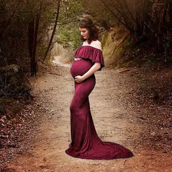 

Maternity Dress 2018 Ruffle Collar Sleeveless Maxi Long Elegant Maternity Dresses Pregnant Woman Clothes For Photography