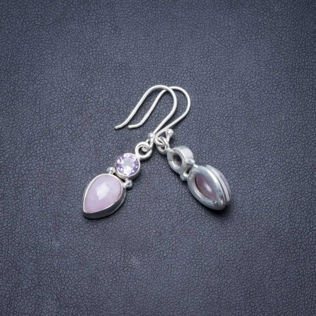 

Natural Rose Quartz and Amethyst Handmade Unique 925 Sterling Silver Earrings 1 1/4" Y2366