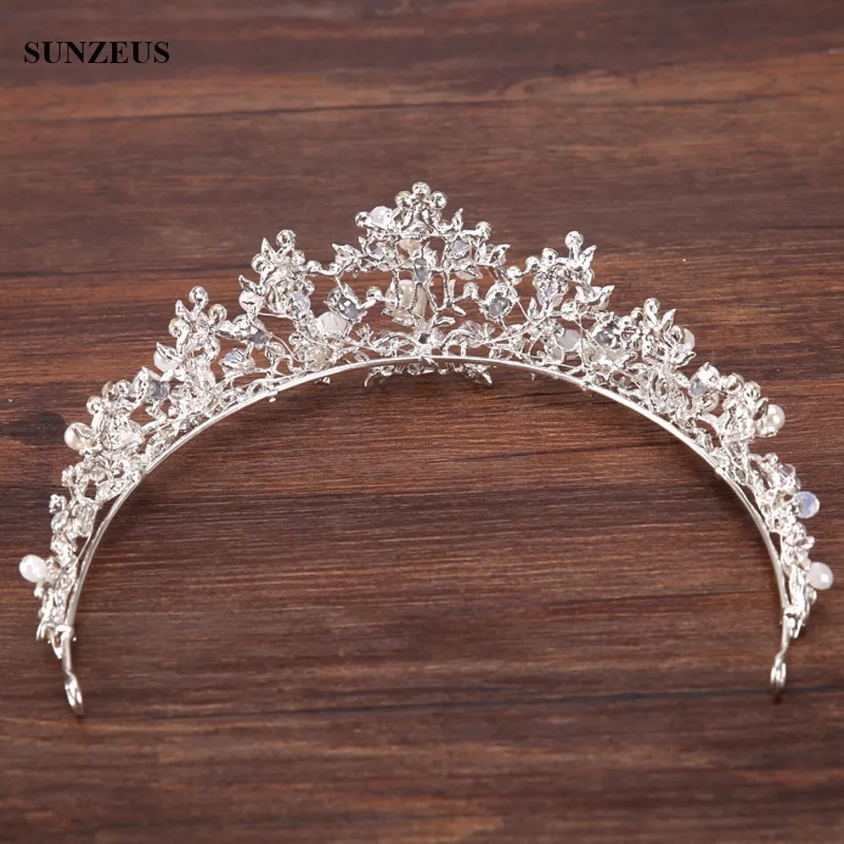 Серебряная Хрустальная свадебная тиара с ободок на голову с жемчугом свадебная корона для невесты Свадебные аксессуары SQ0212