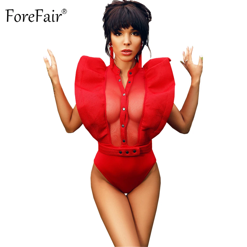 ForeFair الأزياء الكشكشة شبكة مثير أسود داخلية أعلى النساء السروال القصير مربوط الصيف قصيرة حللا أعلى حزب ملابس للنادي