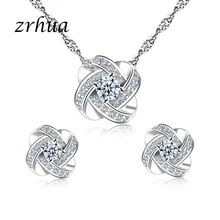 ZRHUA Original 925 juegos de joyas de plata esterlina colgante personalizado collar pendientes conjunto para mujer CZ regalo de Navidad(China)