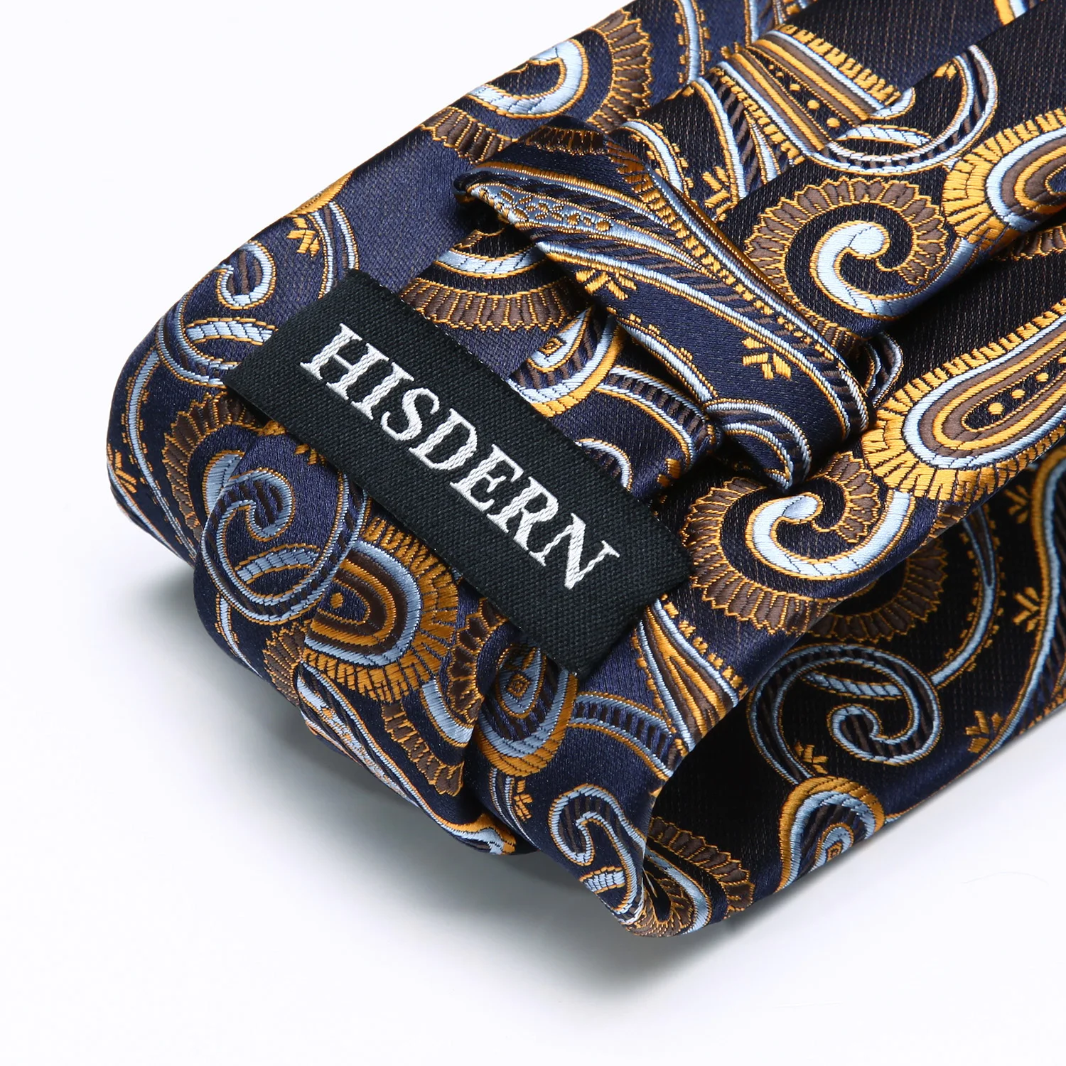  Party Wedding Classic Pocket Square Tie TP823V8S Navy Blue Gold Paisley 3.4