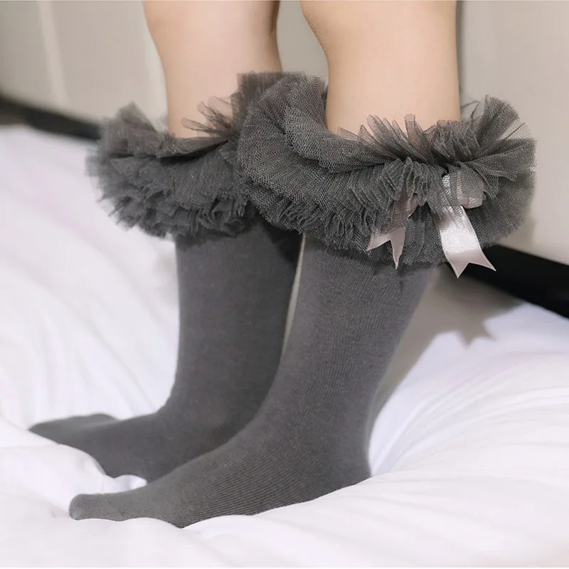 

Girls Princess Tutu Socks Silk Ribbon Bowknot Lace Ruffle Cotton Socks Kids Long Short Socks Photography Props