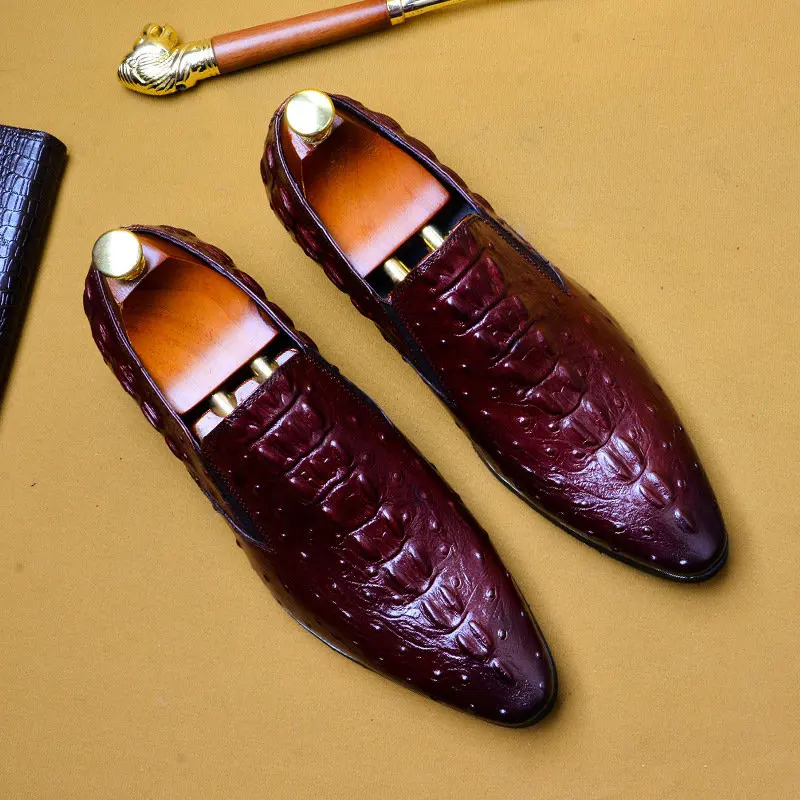 Phenkang/мужская кожаная обувь; мужские туфли-оксфорды из натуральной кожи; Роскошная модельная обувь слипоны; свадебные туфли; Кожаные броги - Цвет: Burgundy