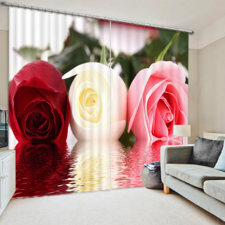 

Reflection color roses personalized digital 3D graphic arts blackout curtains finished