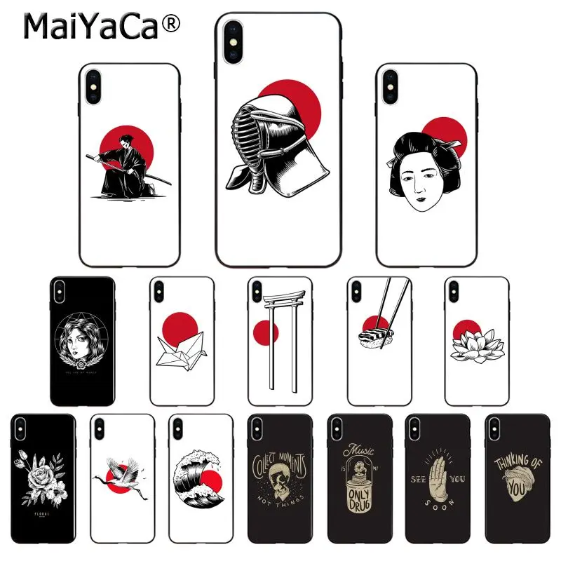 

MaiYaCa Japanese Samurai Crane Illustration TPU Soft Silicone Phone Case for Apple iPhone 8 7 6 6S Plus X XS MAX 5 5S SE XR