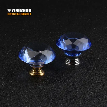 

Hot 40mm 10pcs sea blue crystal cabinet knob door handles and knobs drawer glass handle Wardrobe Furniture kitchen DIY pulls
