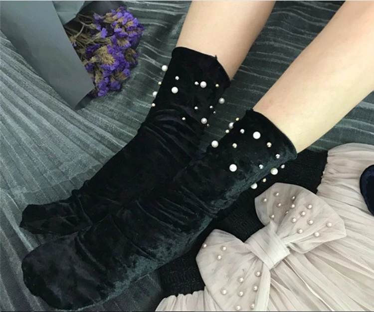 Gtglad/Новое поступление; корейский стиль; блестящие носки с серебряными бусинами; женские зимние Бархатные носки; воздухопроницаемые носки; ворсовые Носки